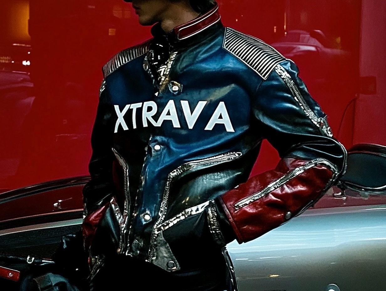 Glossy XTRAVA leather jacket with red panels